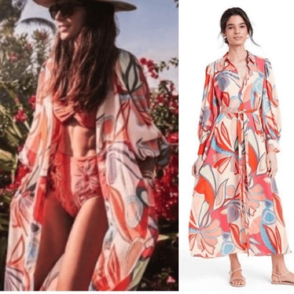 ALEXIS for Target Mixed Floral Long Sleeve Robe Dress S 70’s Tropical Party Trip - Picture 4 of 14